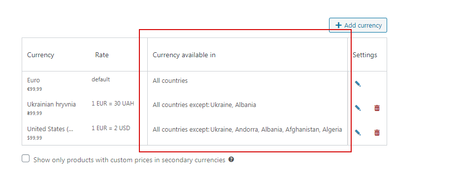 devise selon la localisation du client dans Woocommerce