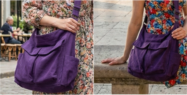 Détails d'mages d'un sac porté épaule en situation générée par IA